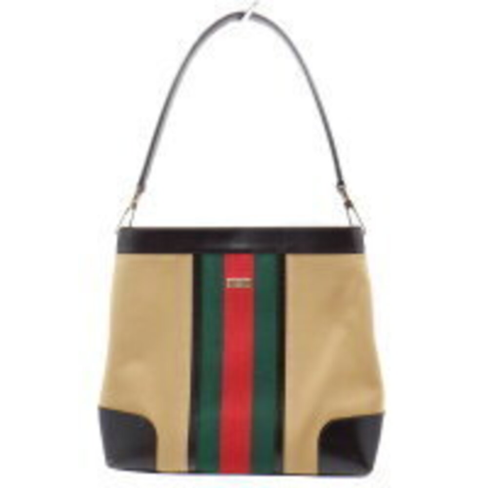 GUCCI One Shoulder Hobo Bag Sherry Beige Dark Brown Green Red Magnetic Button